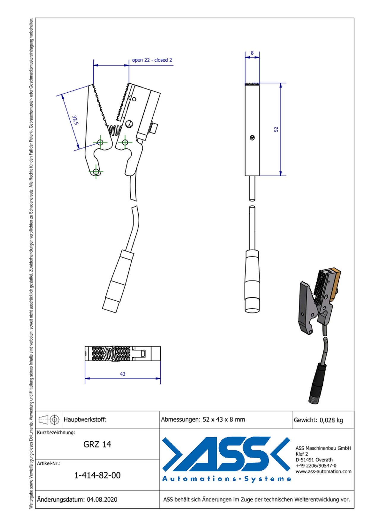 GRZ 14 Gripper Jaws R,CS,I Jaw Type: Chequered / Sensor