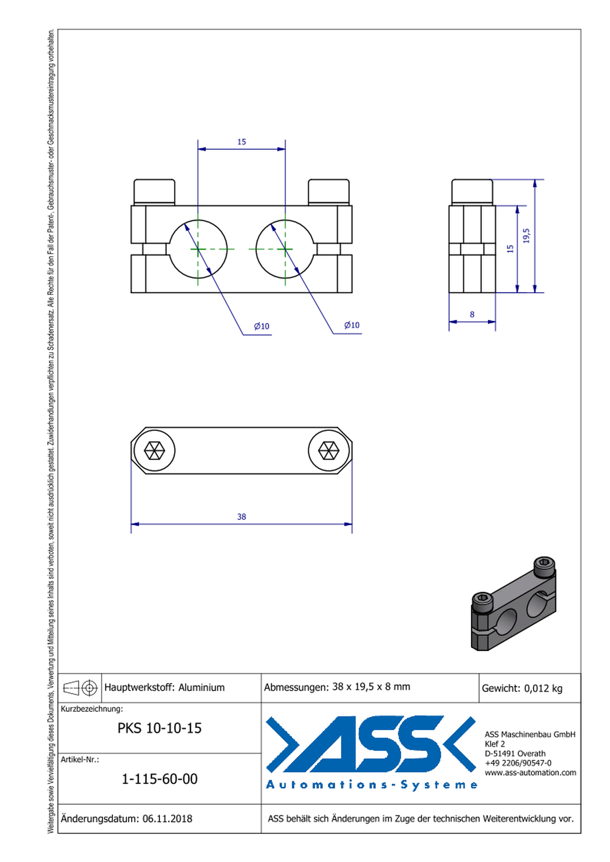 PKS 10-10-15 Parallel Connector