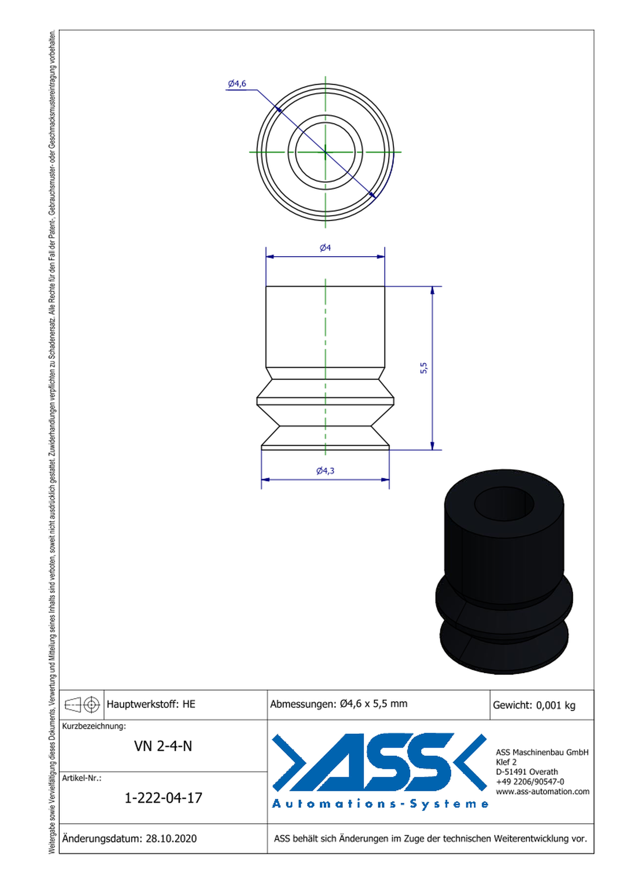 VN 2-4-N  Suction Cup, 2 Bellows