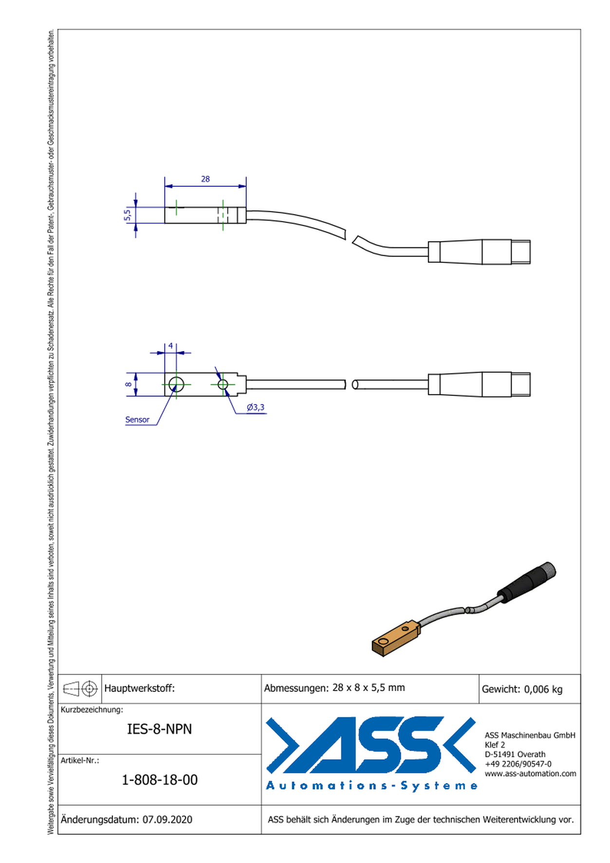 IES 8 NPN Sensor, with plug