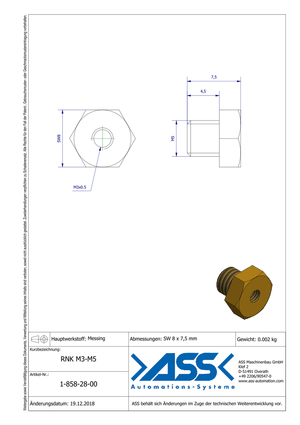 RNK M3-M5 Reducing Nipple, short