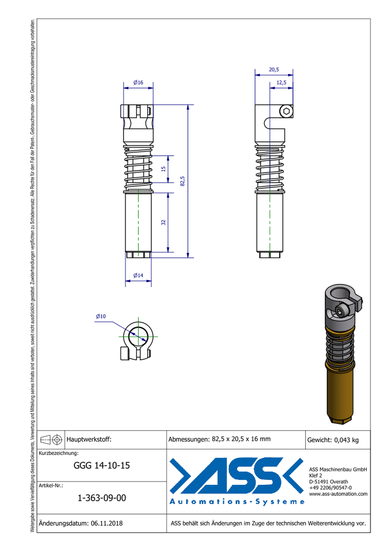 GGG 14-10-15 Spring Loaded Gripper Arm, for GRZ 