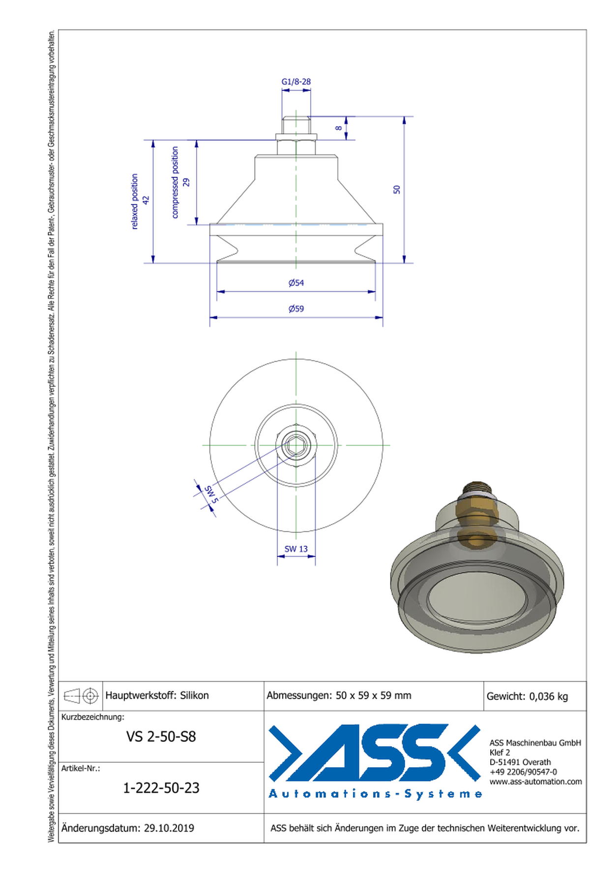 VS 2-50-S8 Vacuum Cup, 2 Bellows