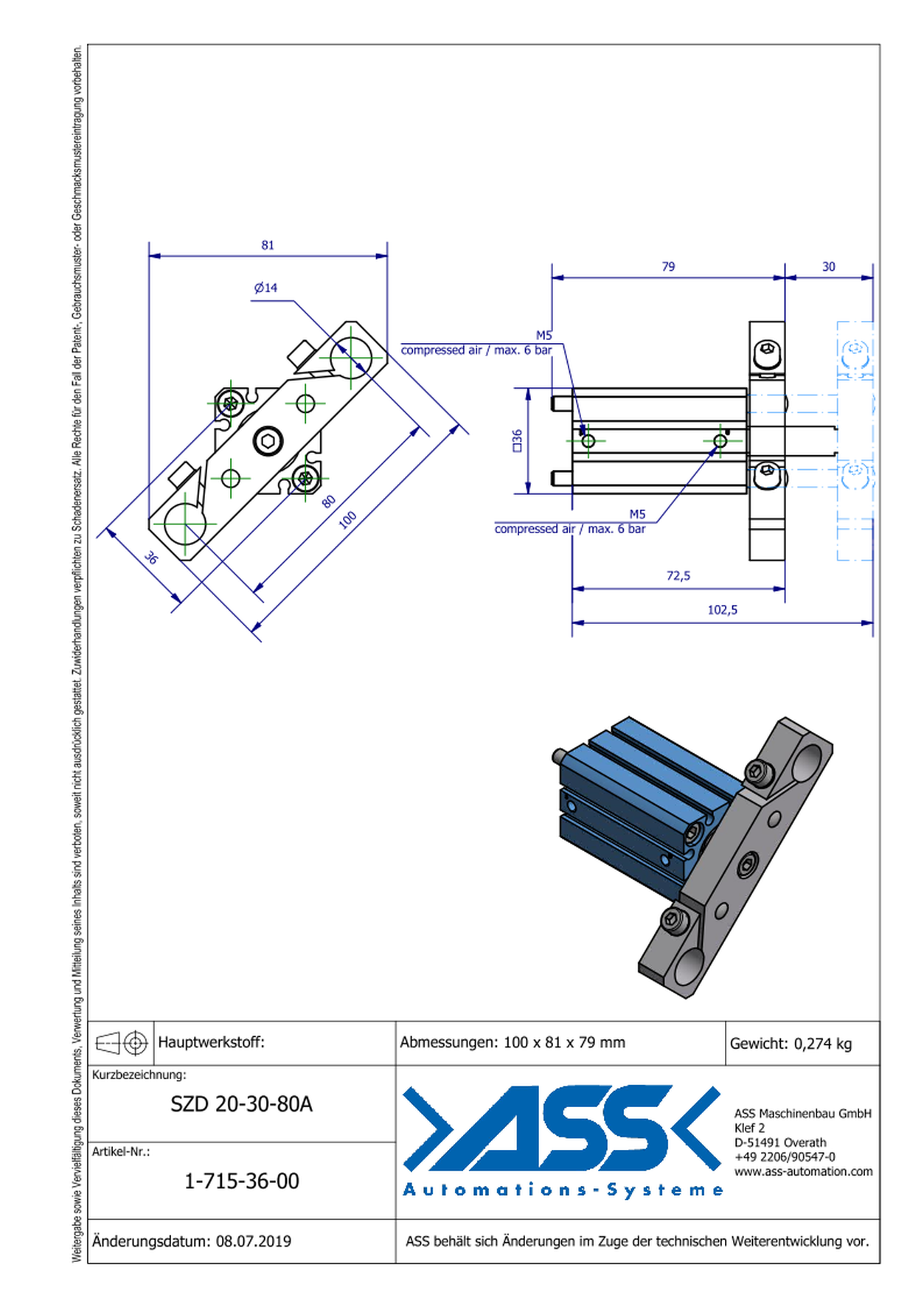 SZD 20-30-80A Special Short Stroke Cylinder