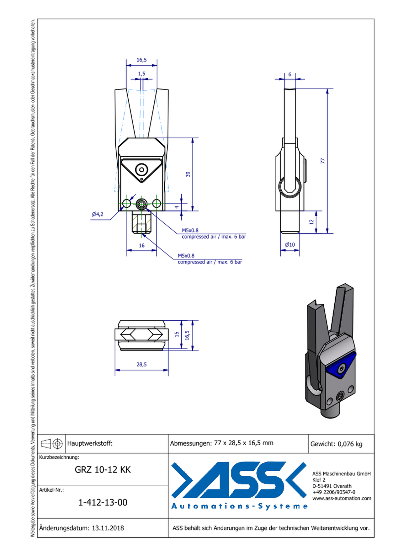 GRZ 10-12 KK Gripper with Jaw Type: V-Groove / V-Groove