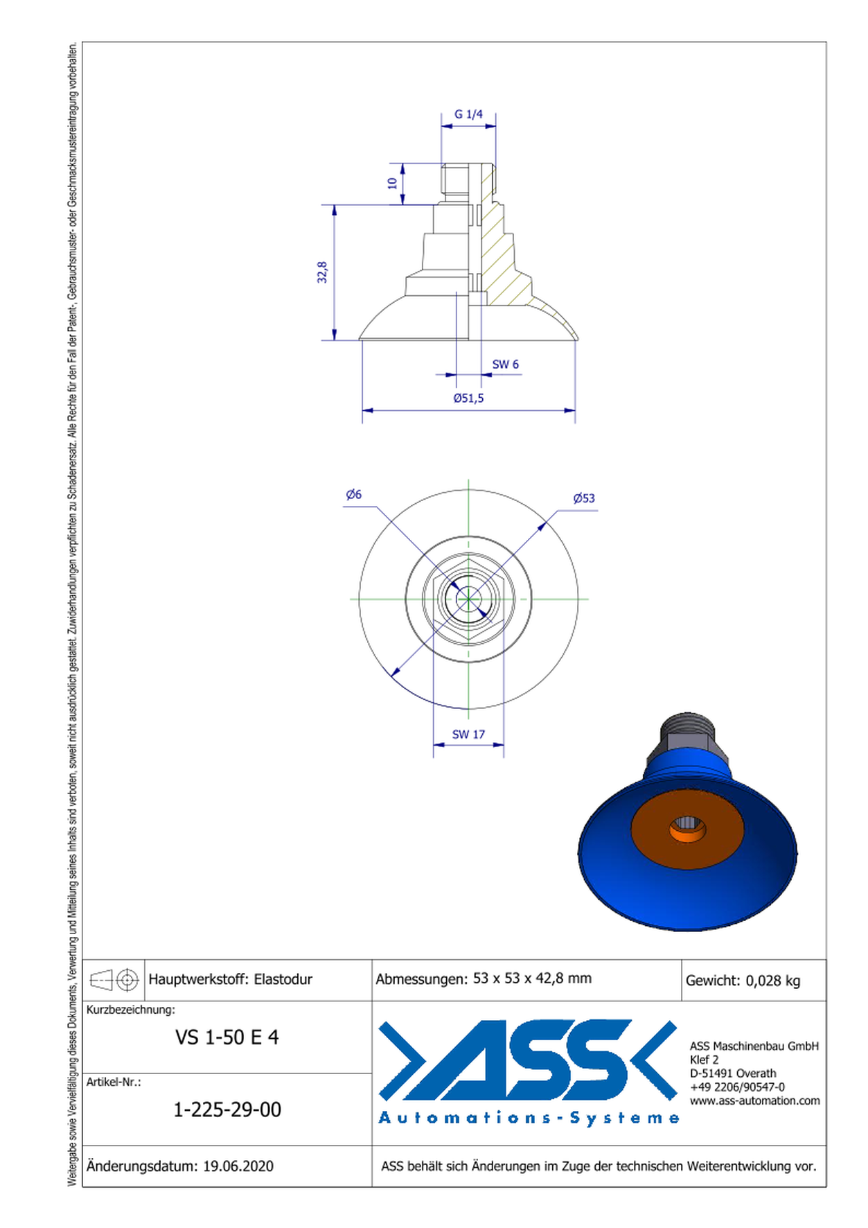 VS 1-50 E 4 Vacuum Cup, 1 Bellow, made of ED