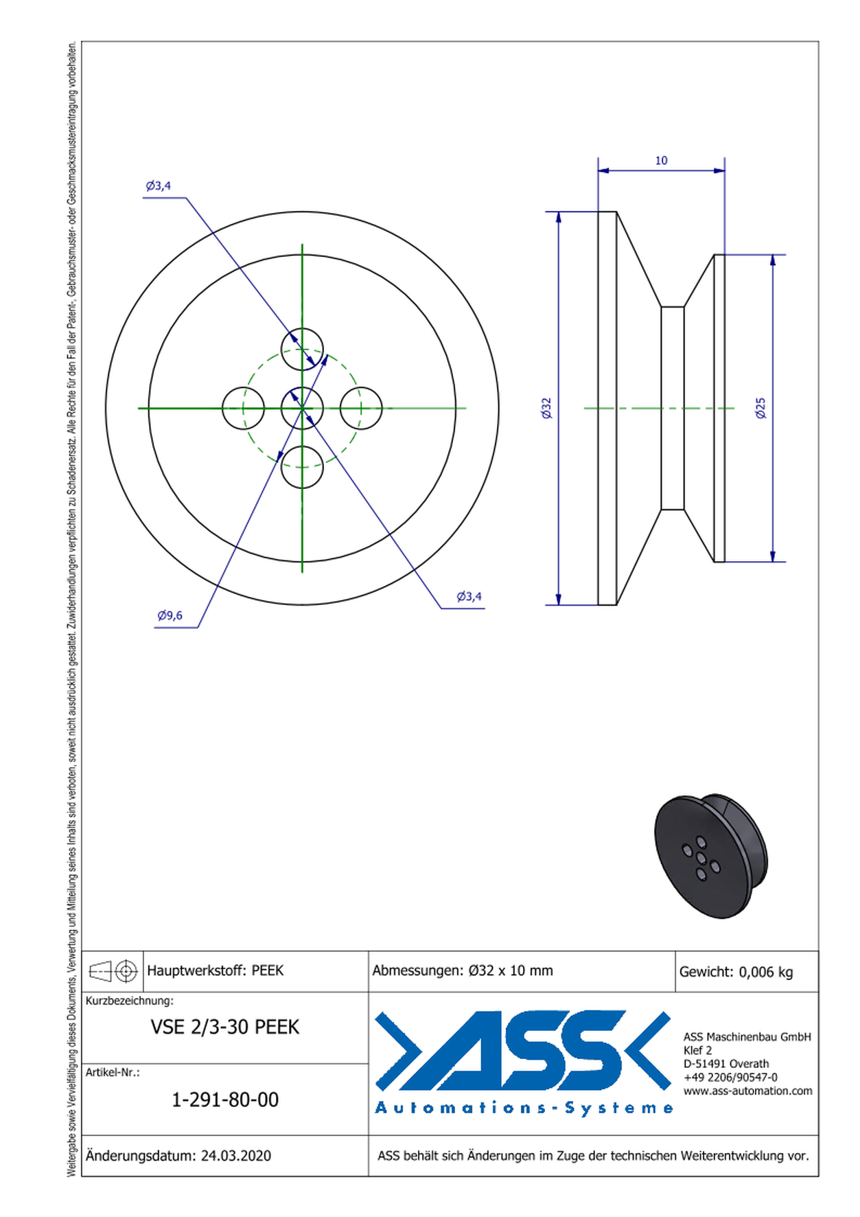 VSE 2/3-30 PEEK Vacuum Cup Inserts PEEK