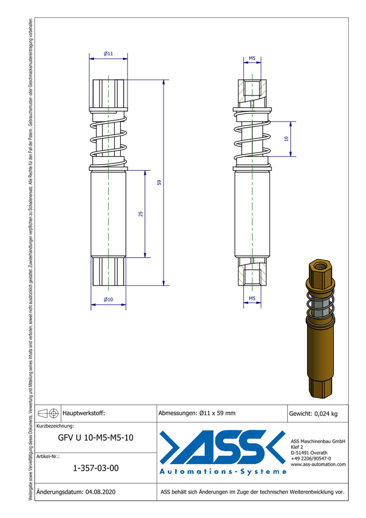 GFV U 10-M5-M5-10 Spring Load. Gripper Arm, lock ag. rot., Air Duct