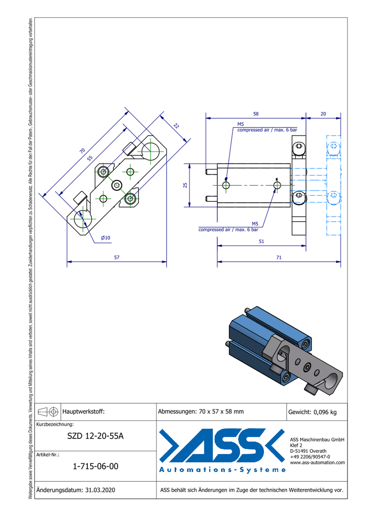 SZD 12-20-55A Special Short Stroke Cylinder