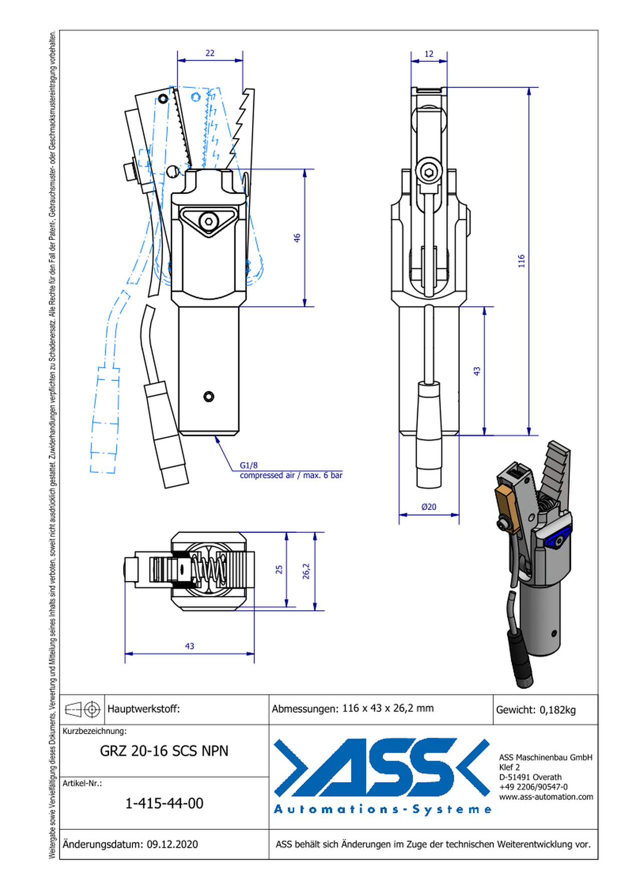 GRZ 20-16 SCS NPN Gripper with Jaw Type: Saw Tooth / Sensor NPN