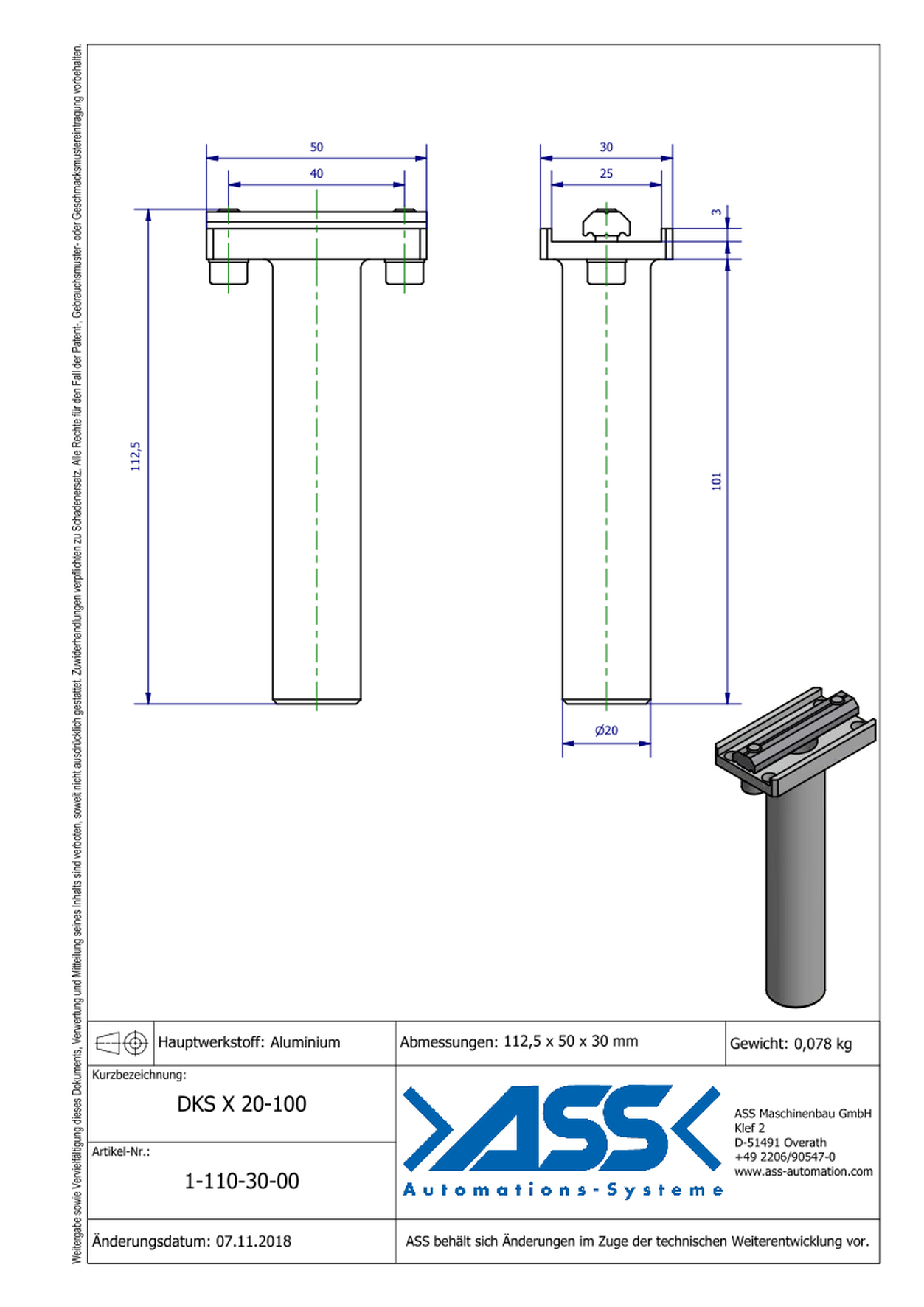 DKS X 20-100 Mounting Bar, 90°