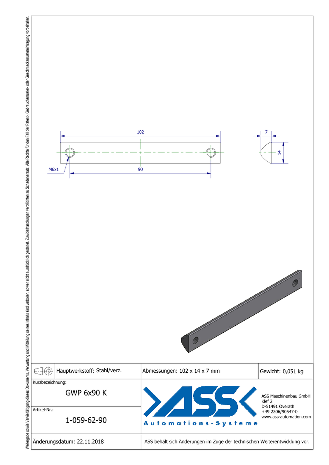 GWP 6-90 K Channel Nut with two Threads M6