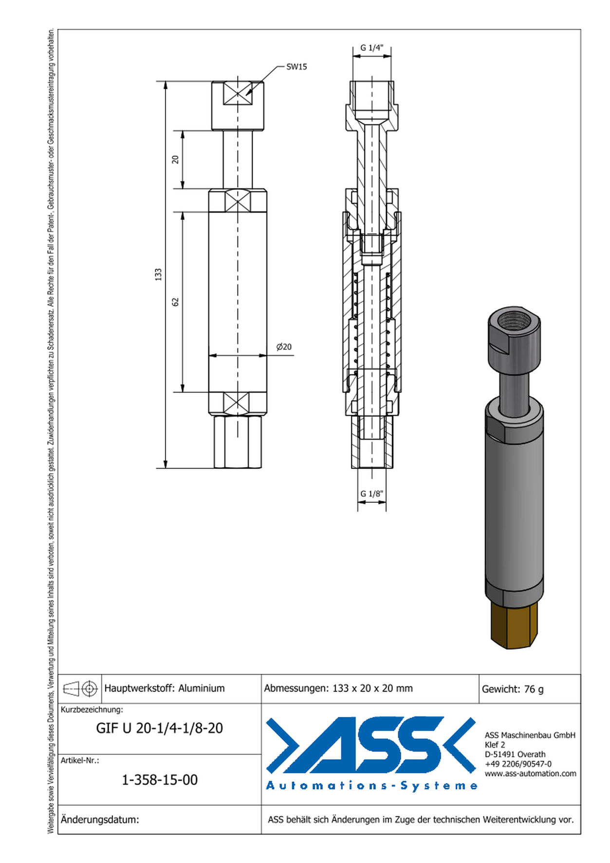 GIF U 20-1/4-1/8-20 Spring Load. Gripper Arm, int. spring, dive trough