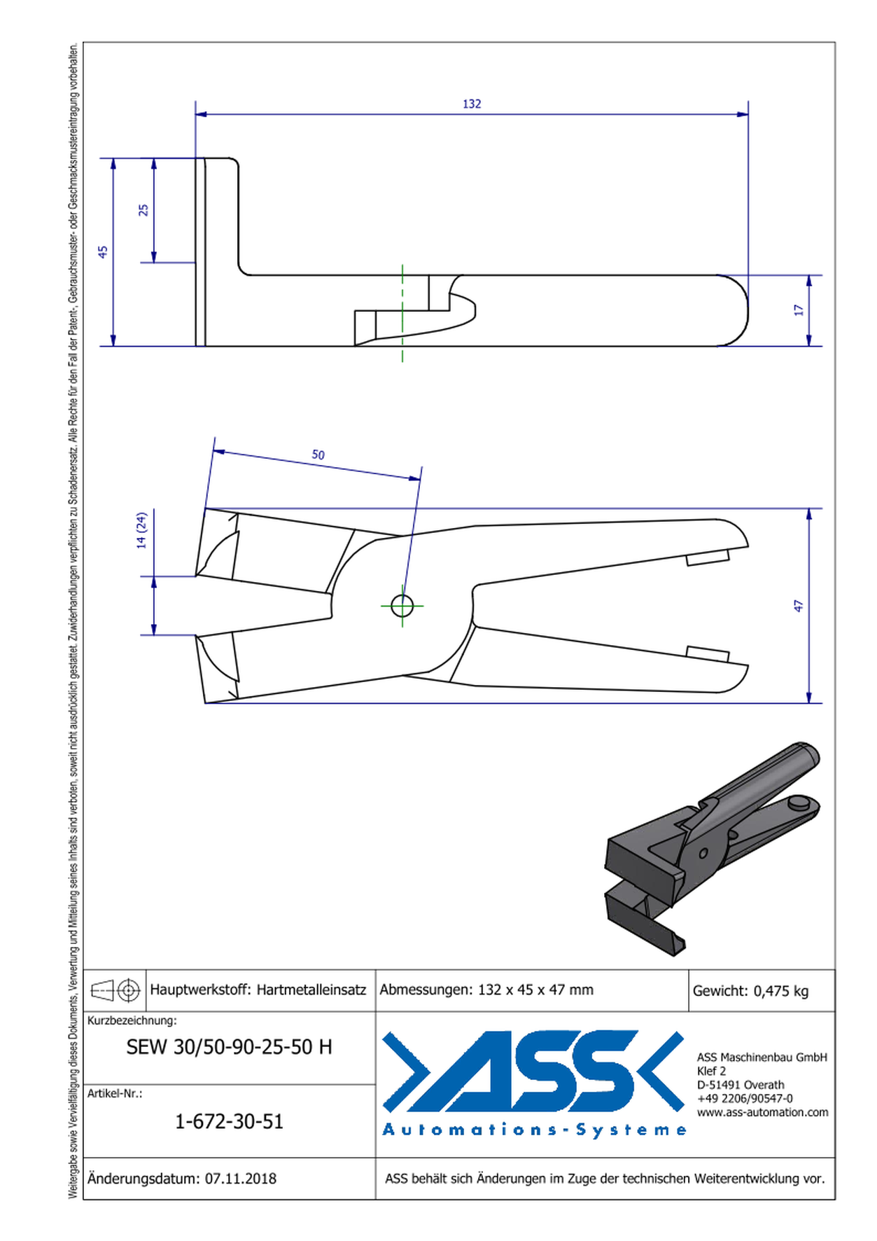 SEW30/50-90-25-50H Nipper Blade, angulated 90°, for ASN 30-50