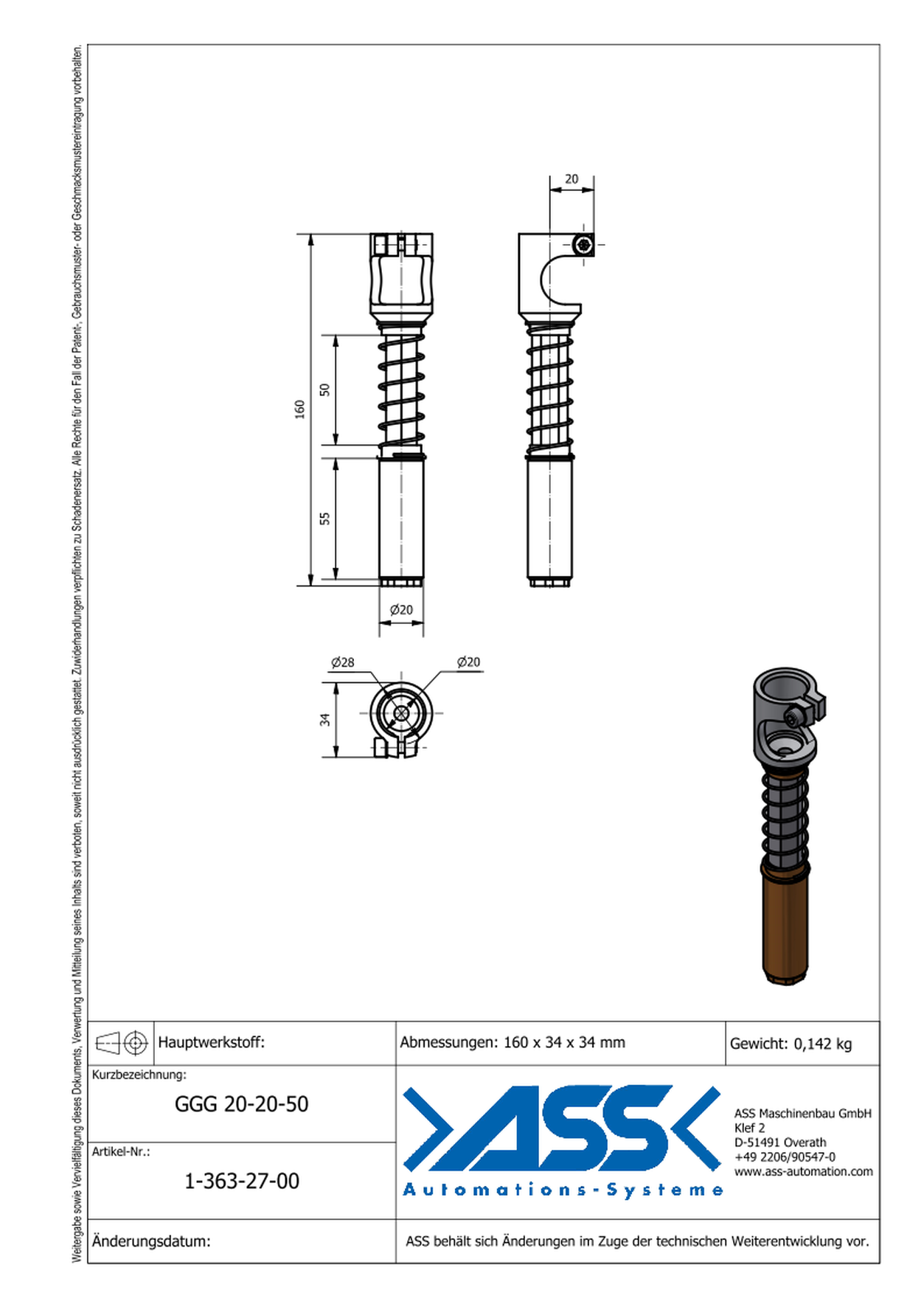 GGG 20-20-50 Spring Loaded Gripper Arm, for GRZ 