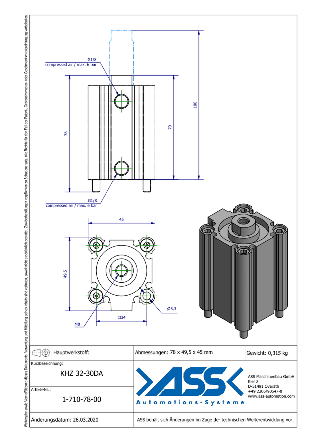 KHZ 32-30 DA Short Stroke Cylinder