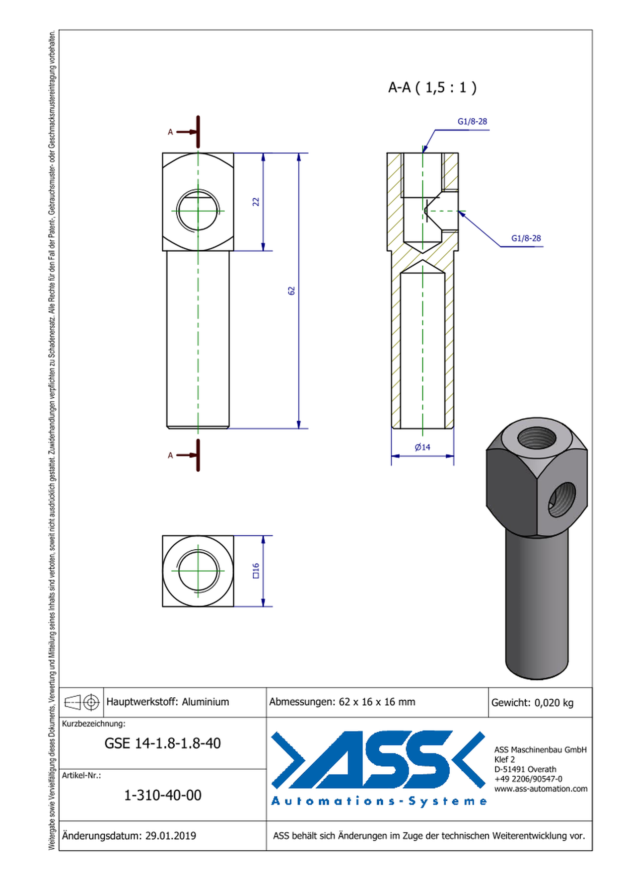 GSE 14-1/8-1/8-40 Gripper Arm for Vacuum Cups