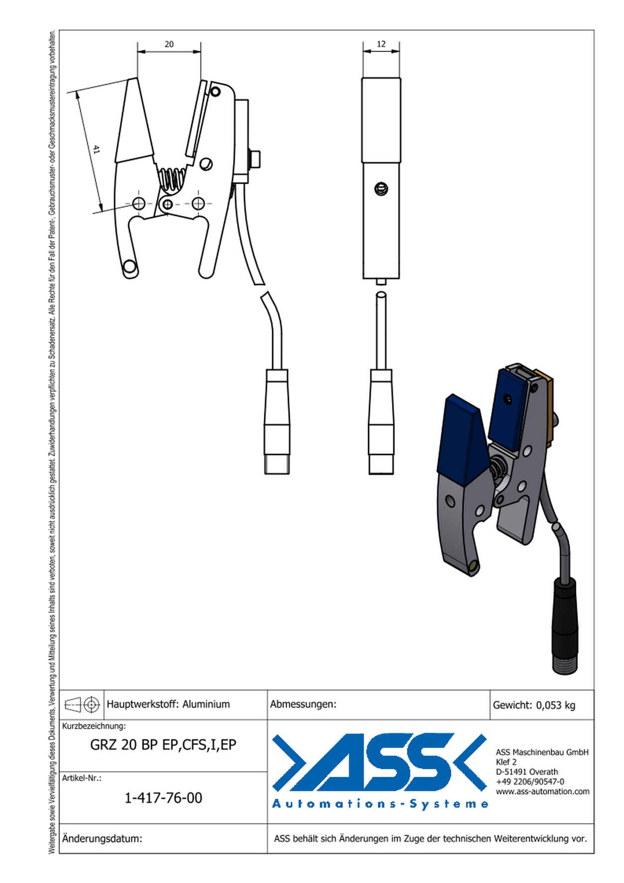 GRZ 20 Gripper Jaws EP,CS,I,EP  Jaw Type: EP 90, blue / EP 90, blue + Sensor