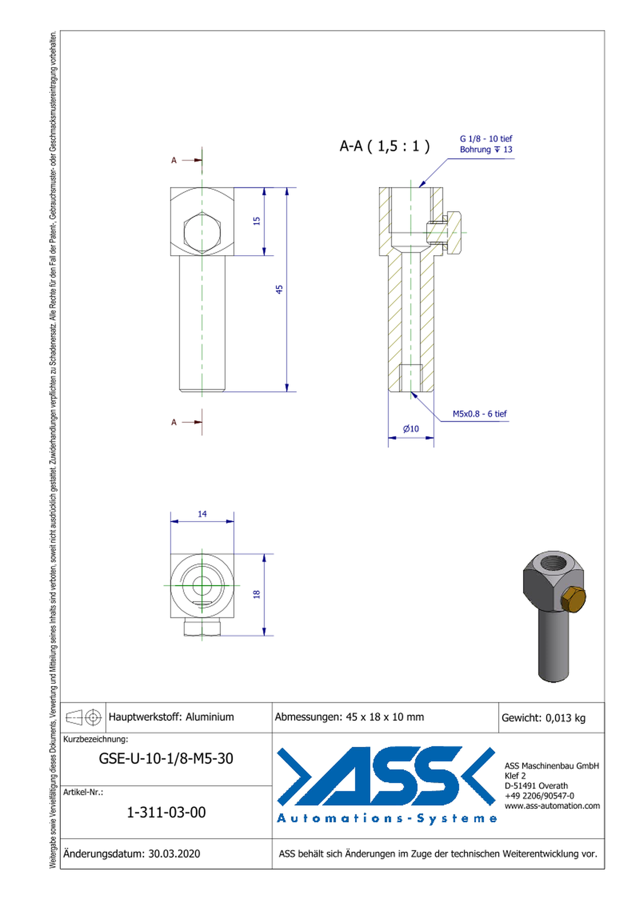 GSE U 10-1/8-M5-30 Gripper Arm for Vacuum Cups with Air Duct