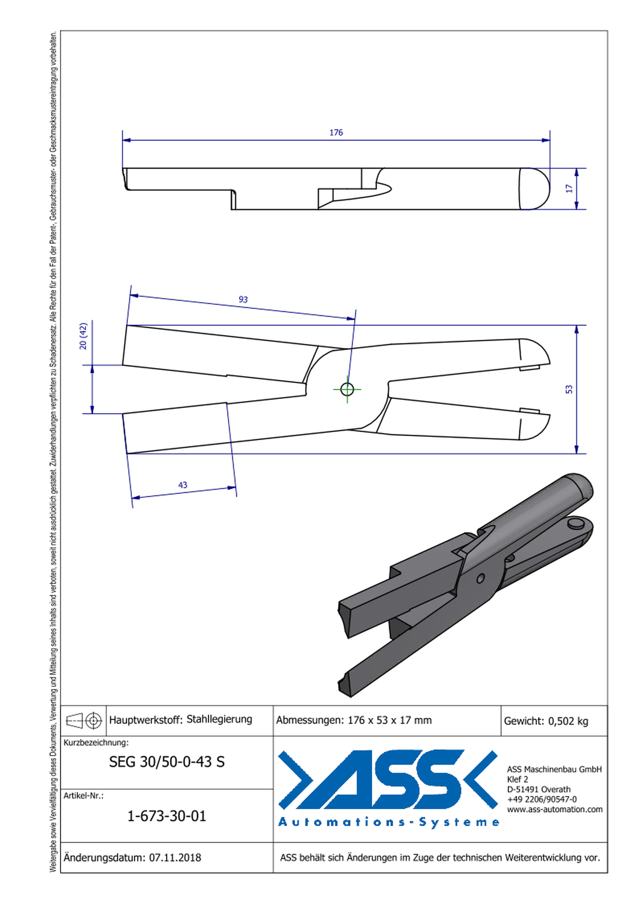 SEG30/50-0-43S Nipper Blade, Straight Form for ASN 30-50