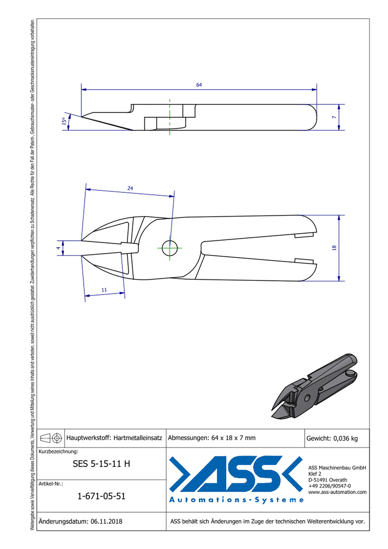 SES5-15-11H Nipper Blade Standard for ASN 5