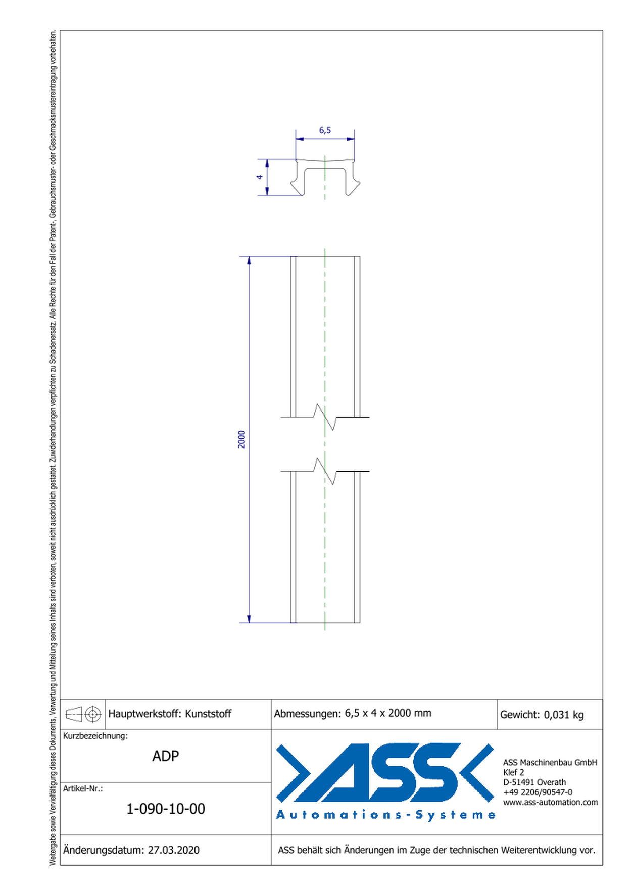 ADP 2000 Profile Cover 2000 mm