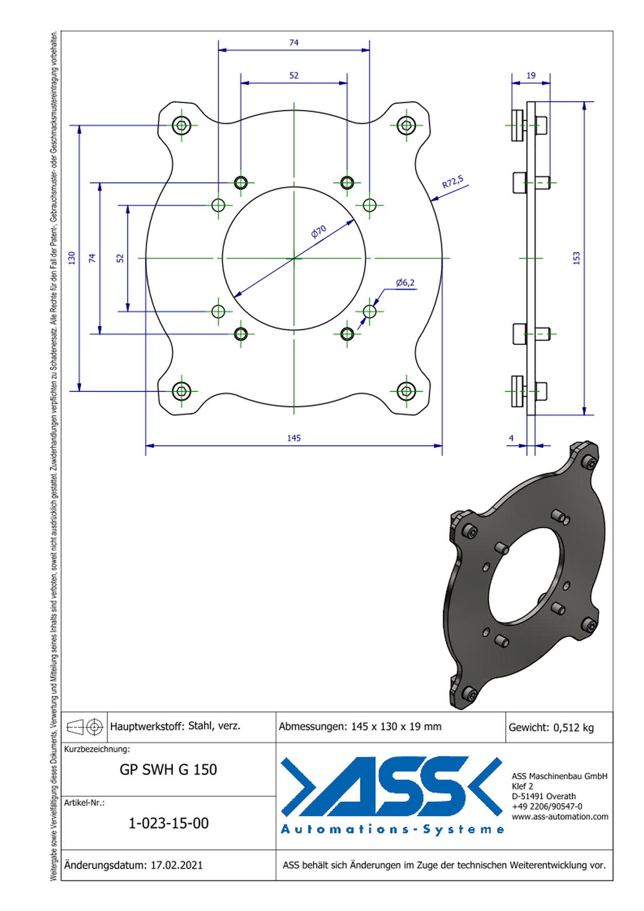 GP SWH G 150 EOAT Base Plate for SWH