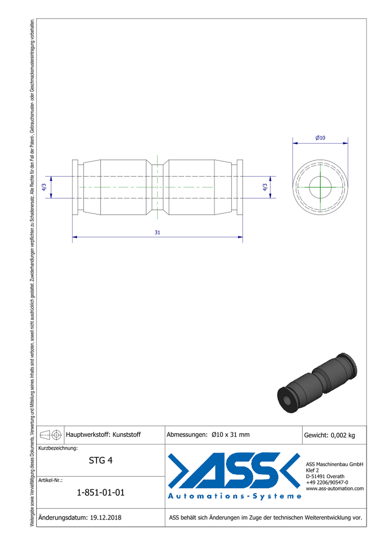 STG 4 Straight Quick Connector