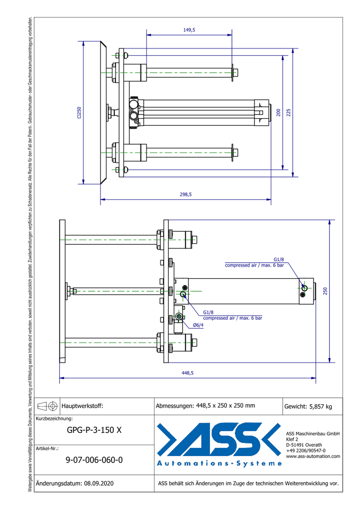 GPG-P-3-150 X EOAT Base Plate, pneumatic 