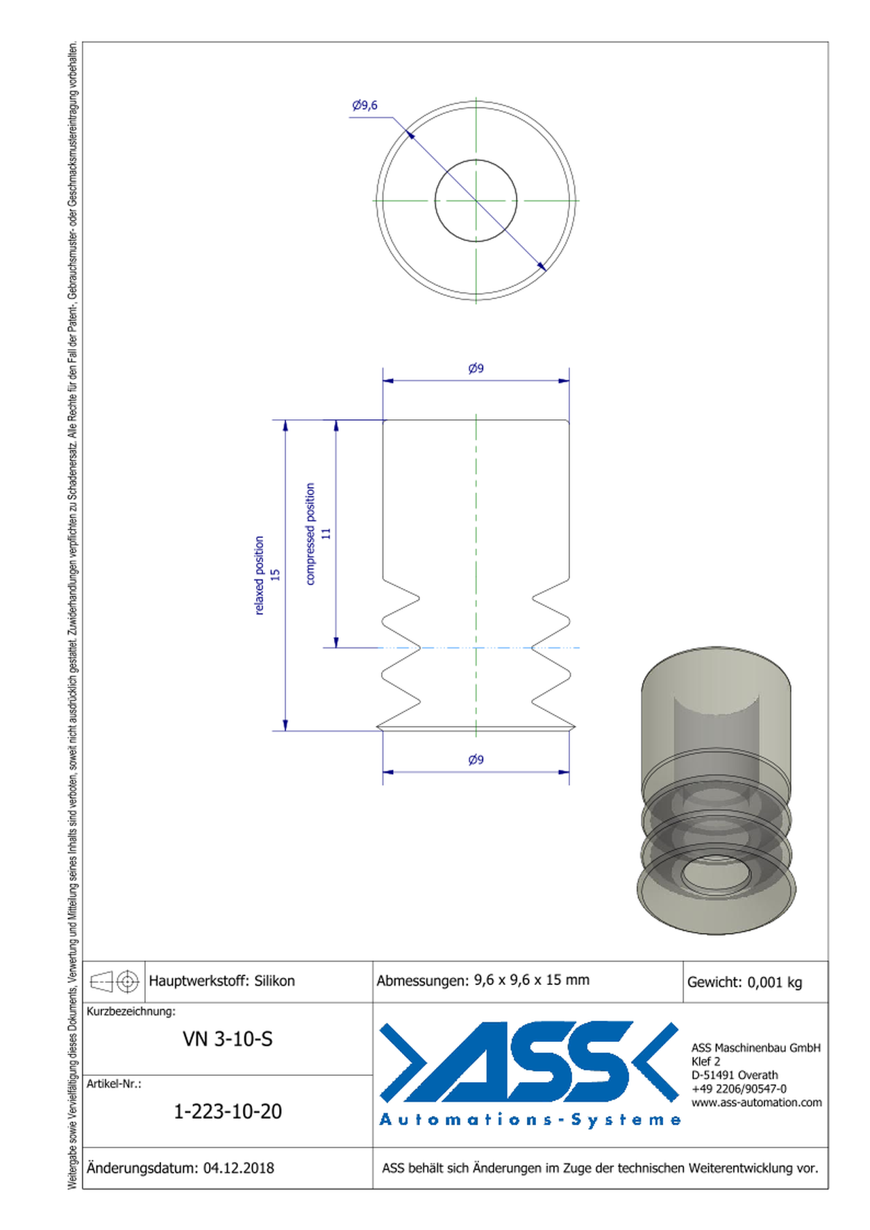 VN 3-10-S Suction Cup, 3 Bellows