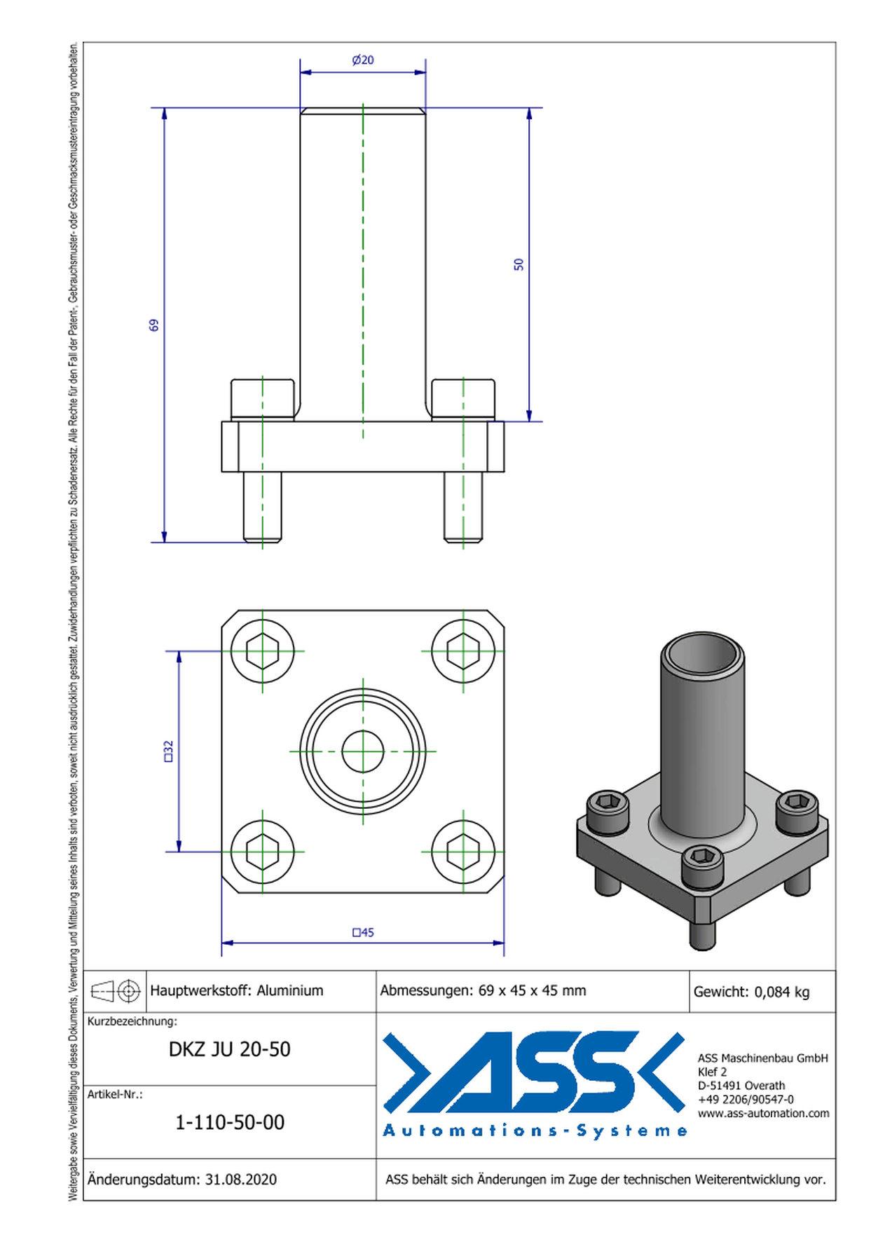 DKZ JU 20-50 Mounting Bar, centrical