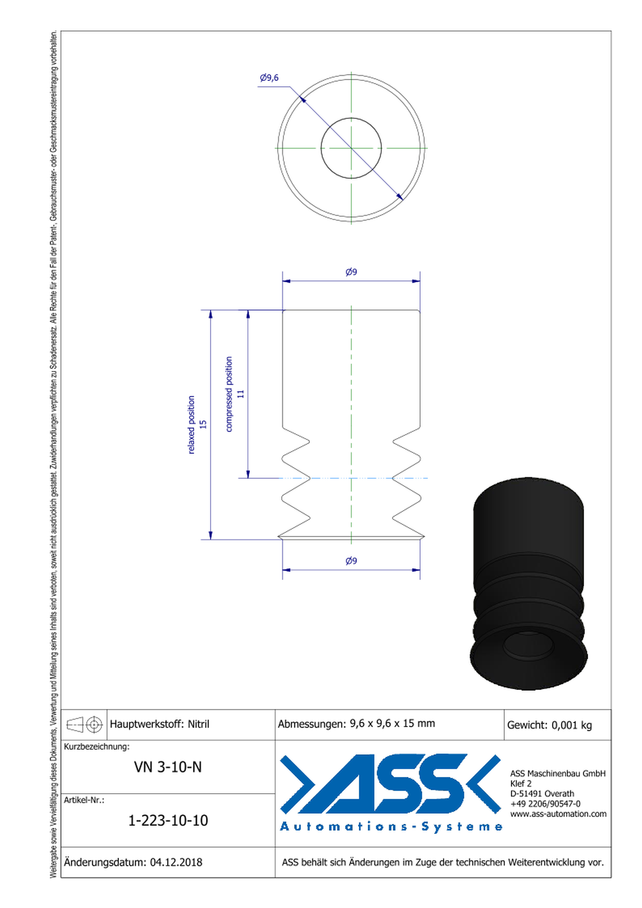 VN 3-10-N Suction Cup, 3 Bellows