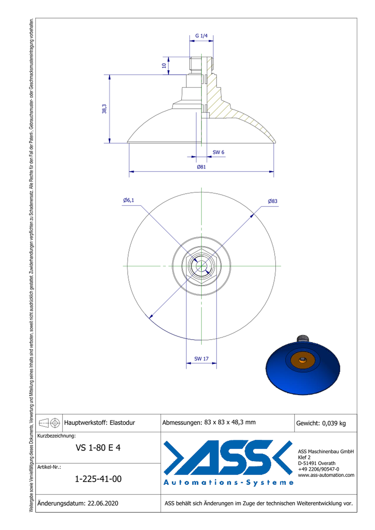 VS 1-80 E 4 Vacuum Cup, 1 Bellow, made of ED