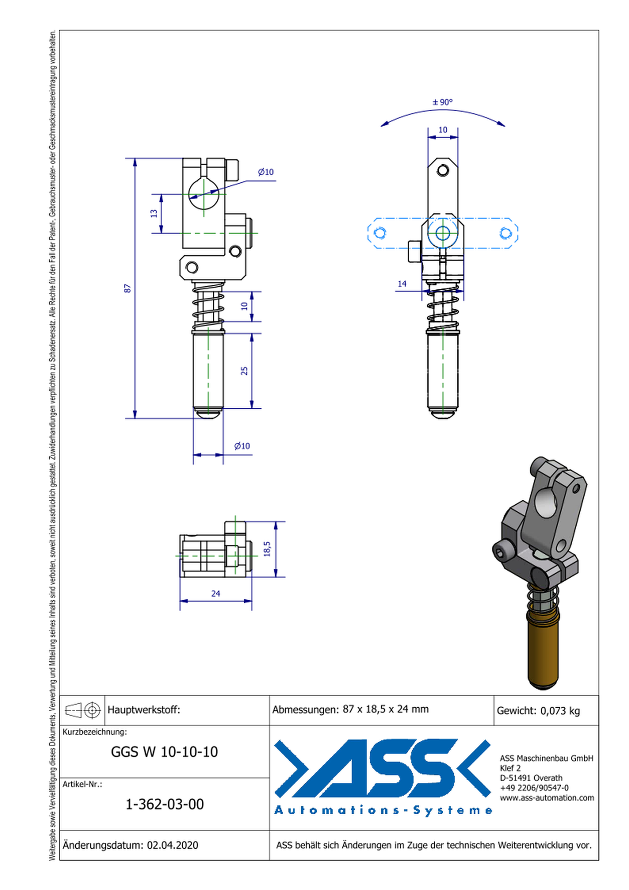 GGS W 10-10-10 Gripper Arm spring comp., locked , +/-90°