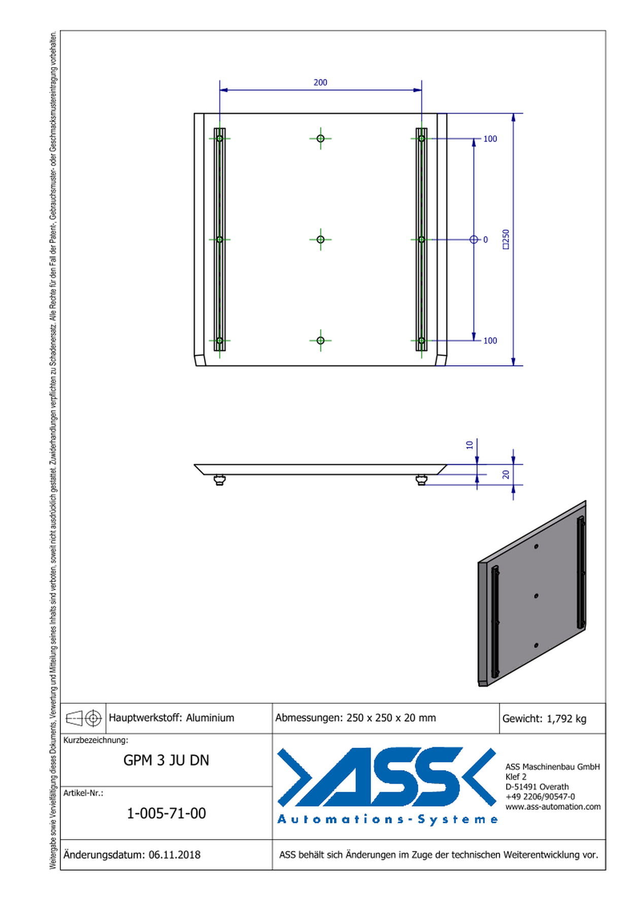 GPM 3 JU DN Gripper (EOAT) Base Plate