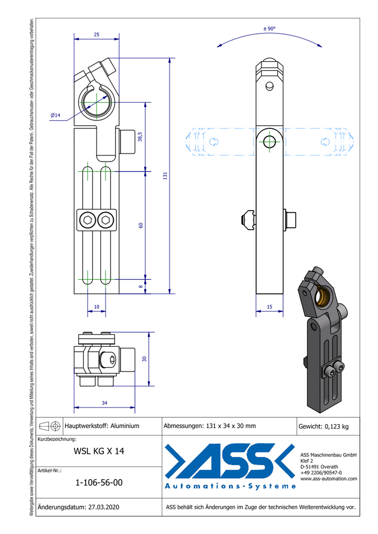 WSL KG X 14 Long Angle Clamp with Swivel Head and Ball Joint