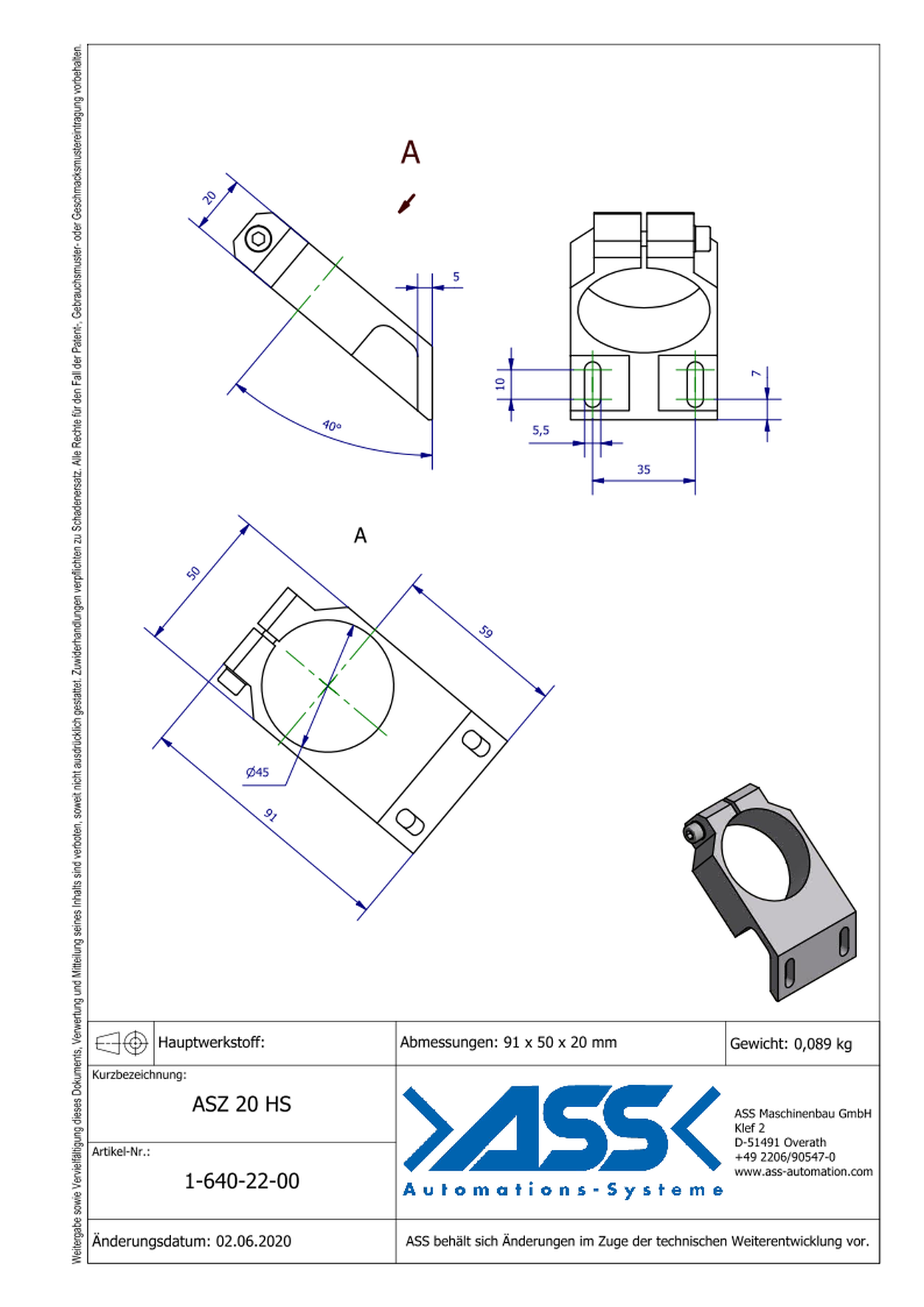 ASZ 20 HS Mounting Bracket for ASN