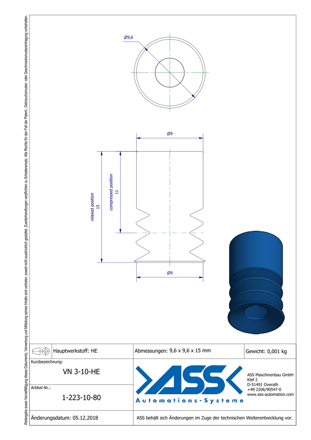 VN 3-10-HE Suction Cup, 3 Bellows