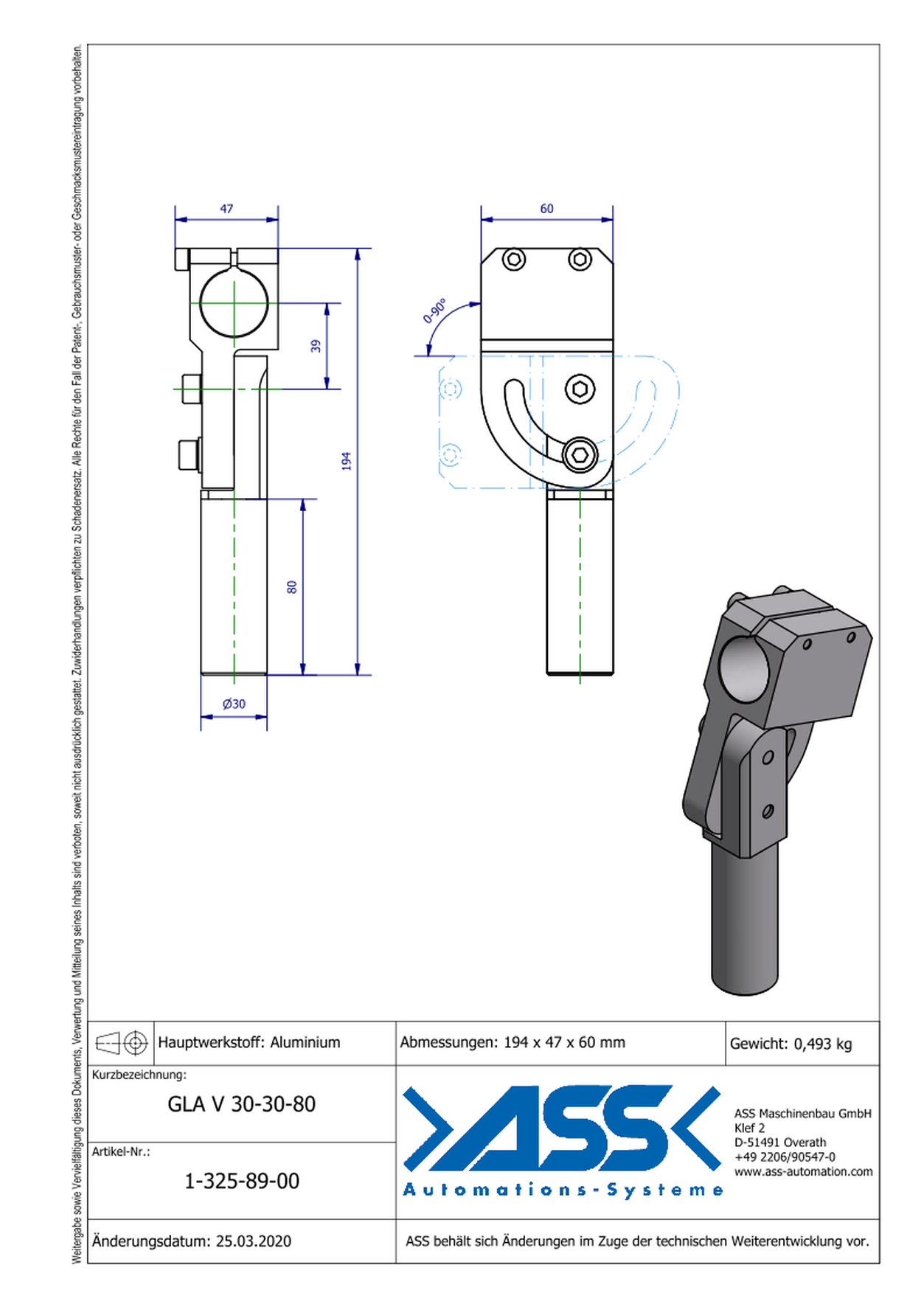 GLA V 30-30-80 Elbow Arm, reinforced