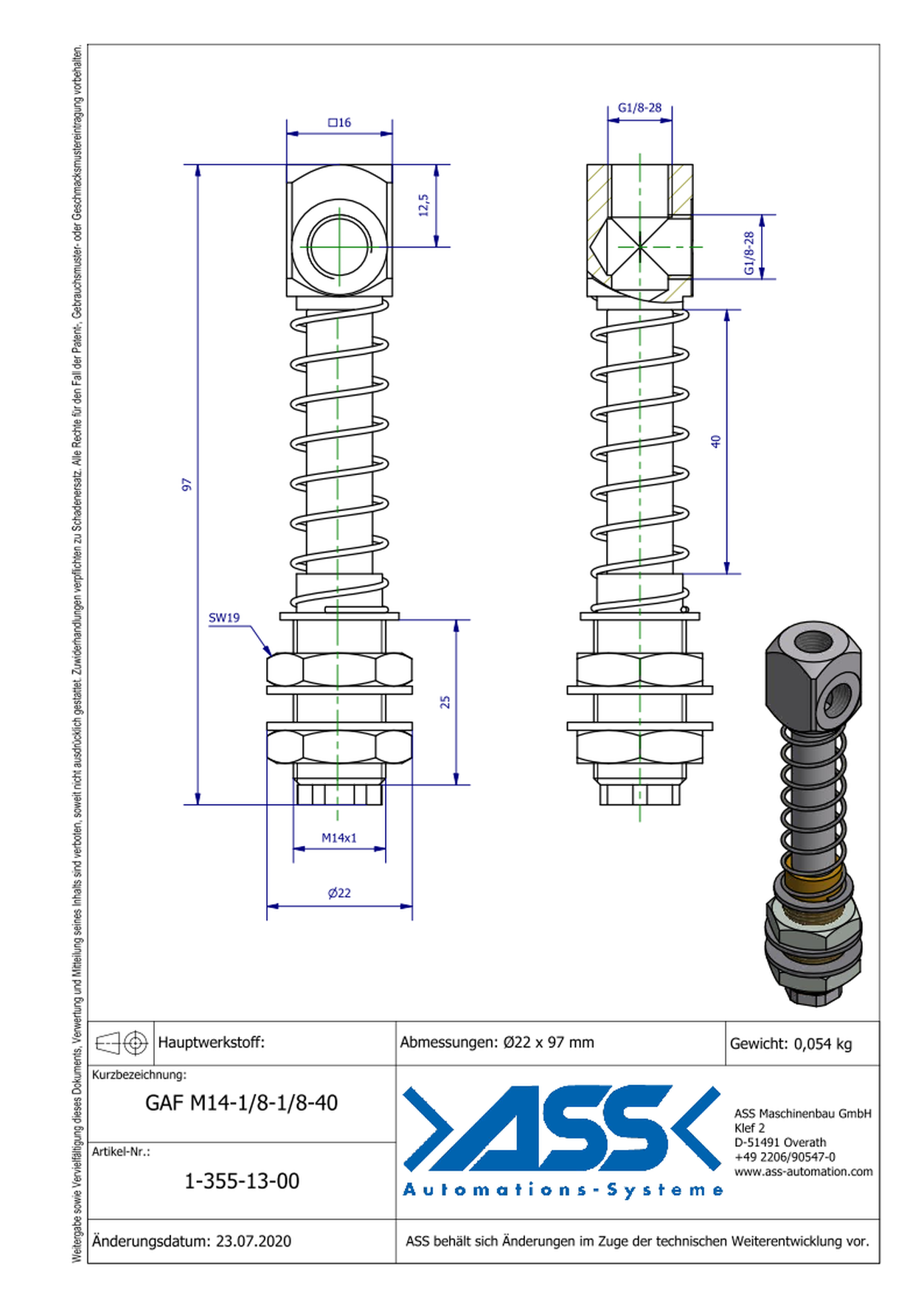 GAF M14-1/8-1/8-40 Spring Loaded Gripper Arm