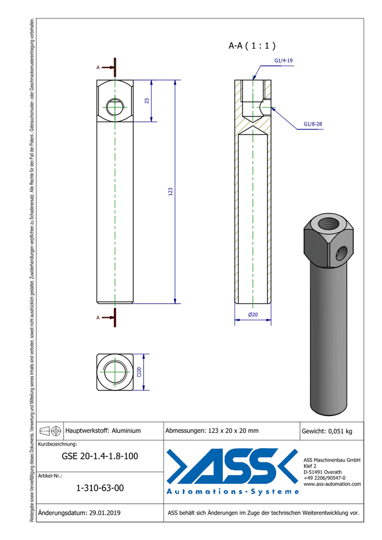 GSE 20-1/4-1/8-100 Gripper Arm for Vacuum Cups