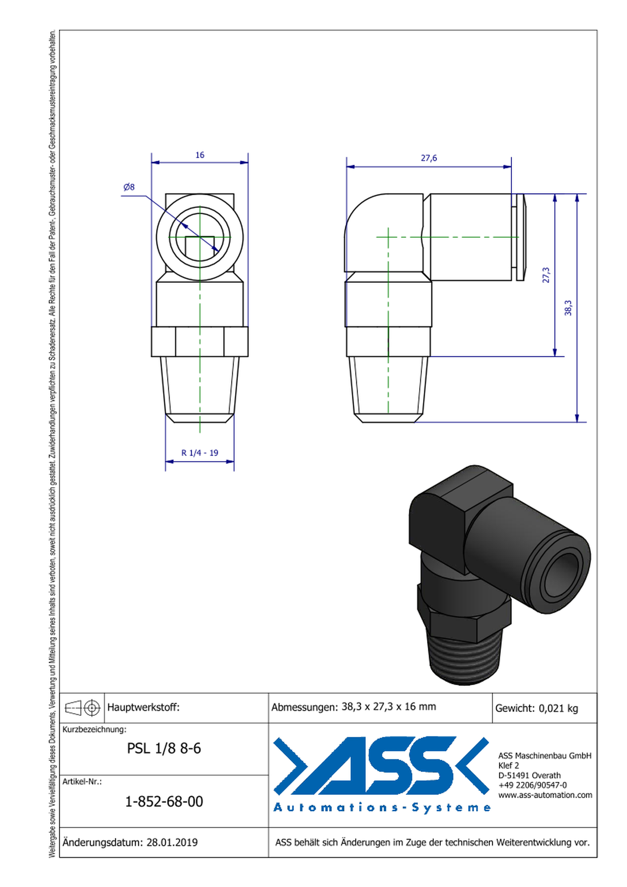 PSL 1/4 8-6 Quick Connector for PSS