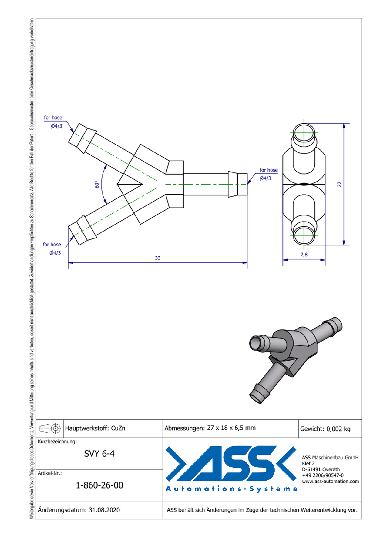 SVY 6-4 Y Hose Connector