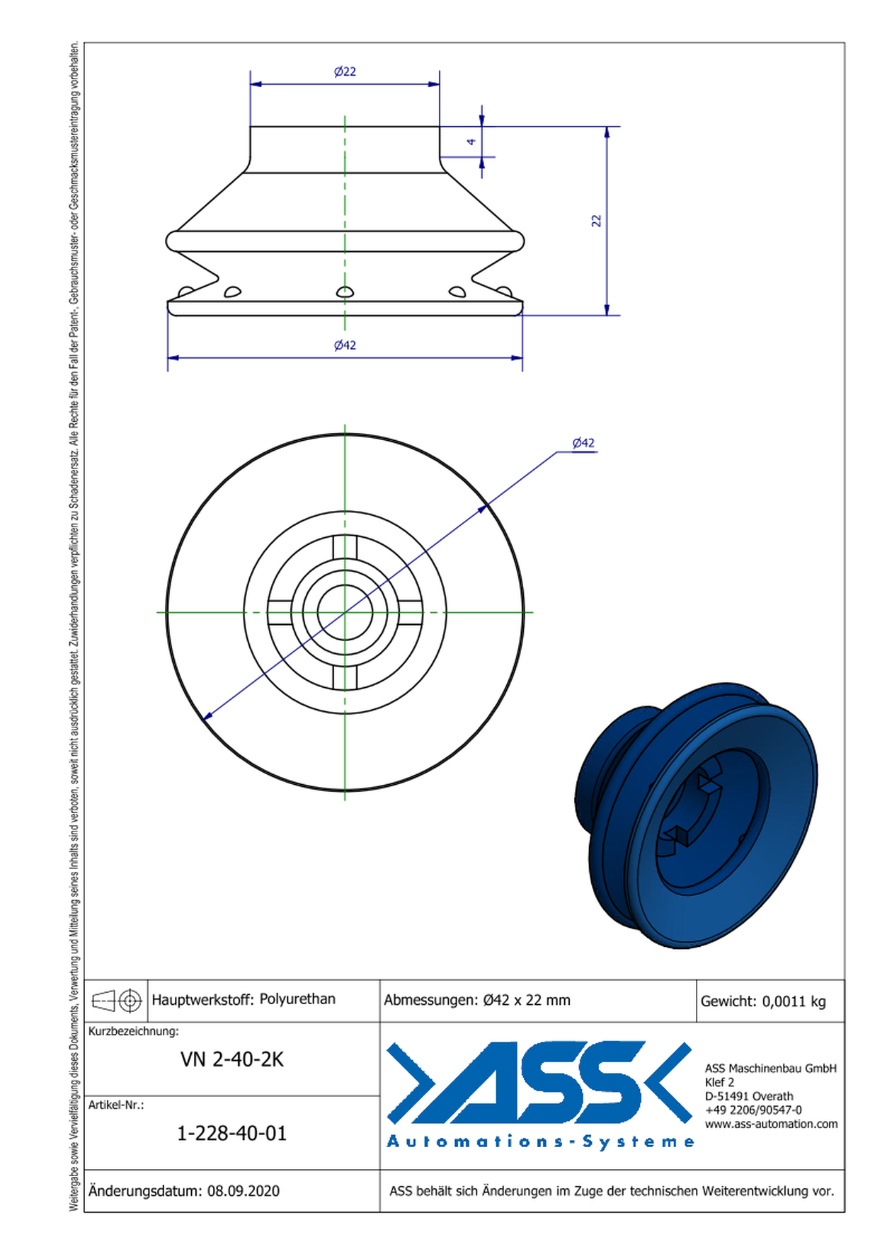 VN 2-40-2K 2-Componet Suction Cup with 2 Bellows