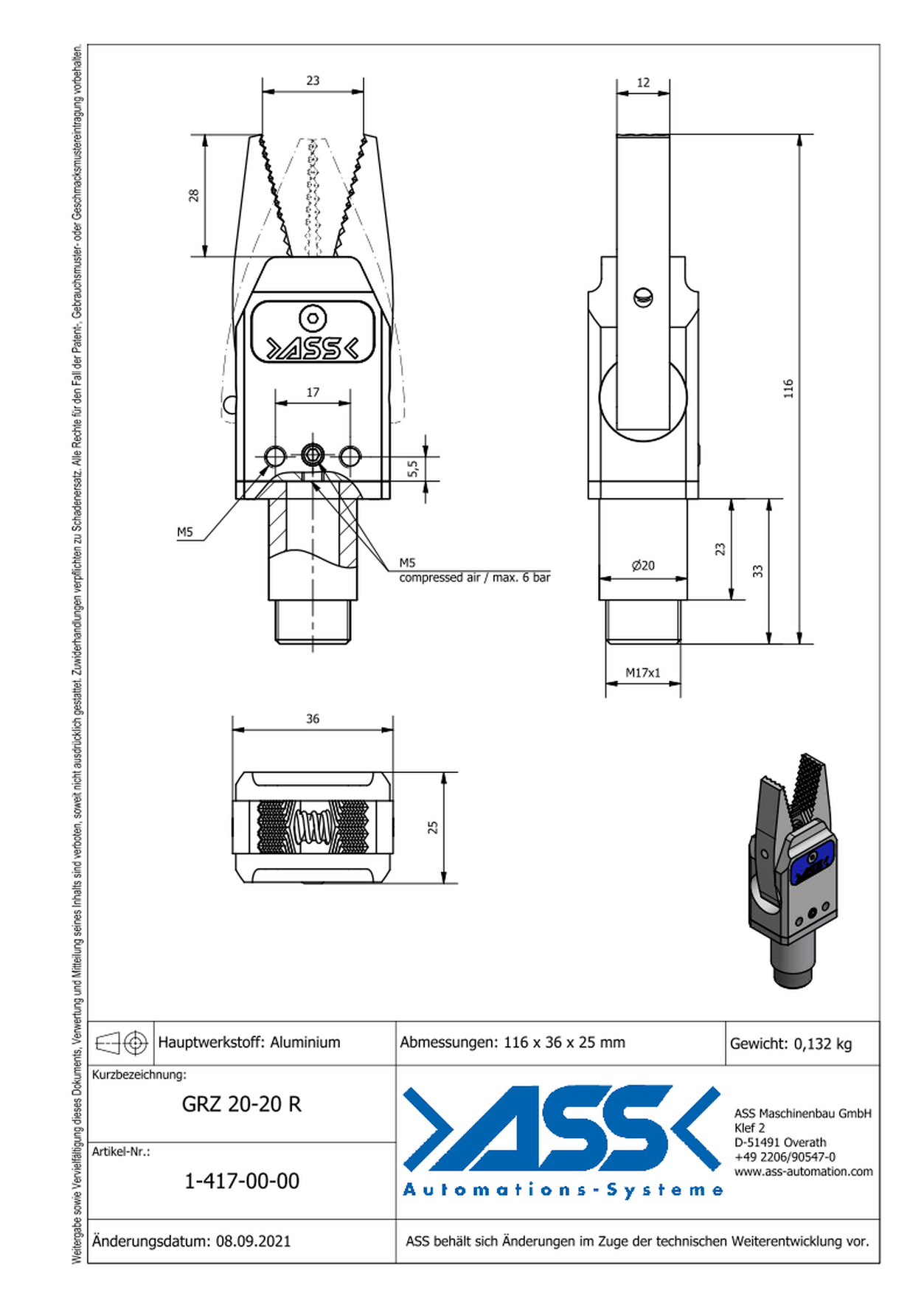 GRZ 20-20 R Gripper with Jaw Type: Chequered / Chequered