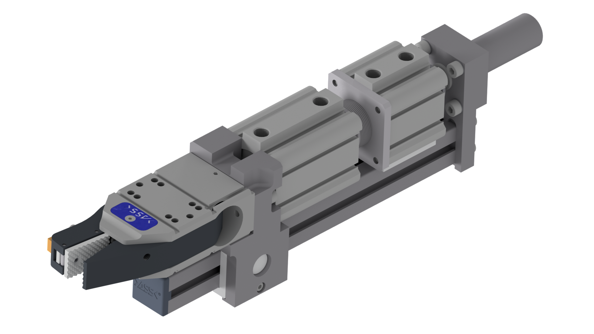 HUZ 25 20-10 mit Option  Gripper 25 with Double Stroke Model: double stroke, Piston Ø: 25 mm; 32 mm, Stroke demoulding: 30 mm, Jaw type: chequered / query, Dtroke delivering: 10 mm, Connection: plug M8, Signal output: PNP