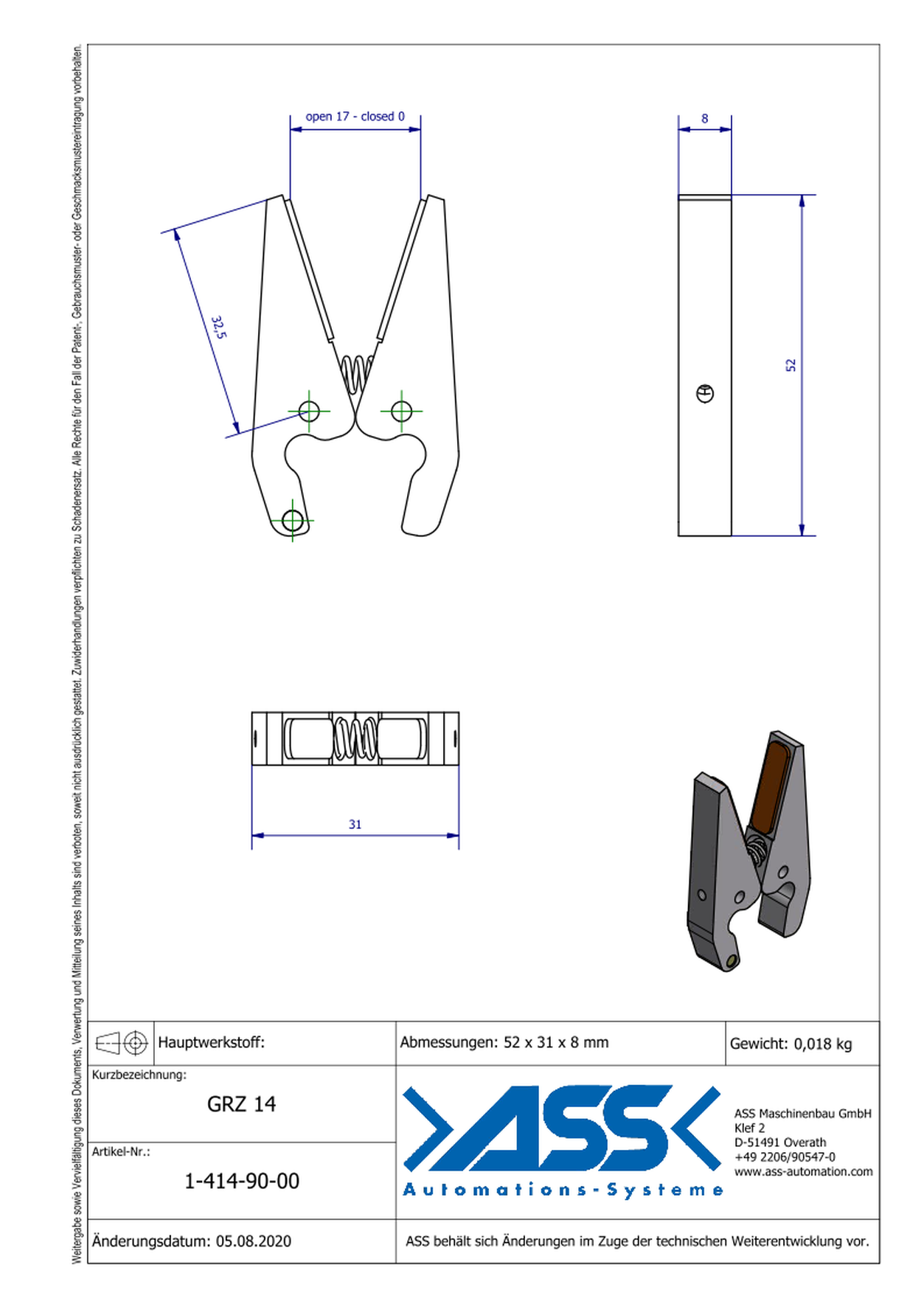 GRZ 14 Gripper Jaws PU Jaw Type: PU Insert / PU Insert