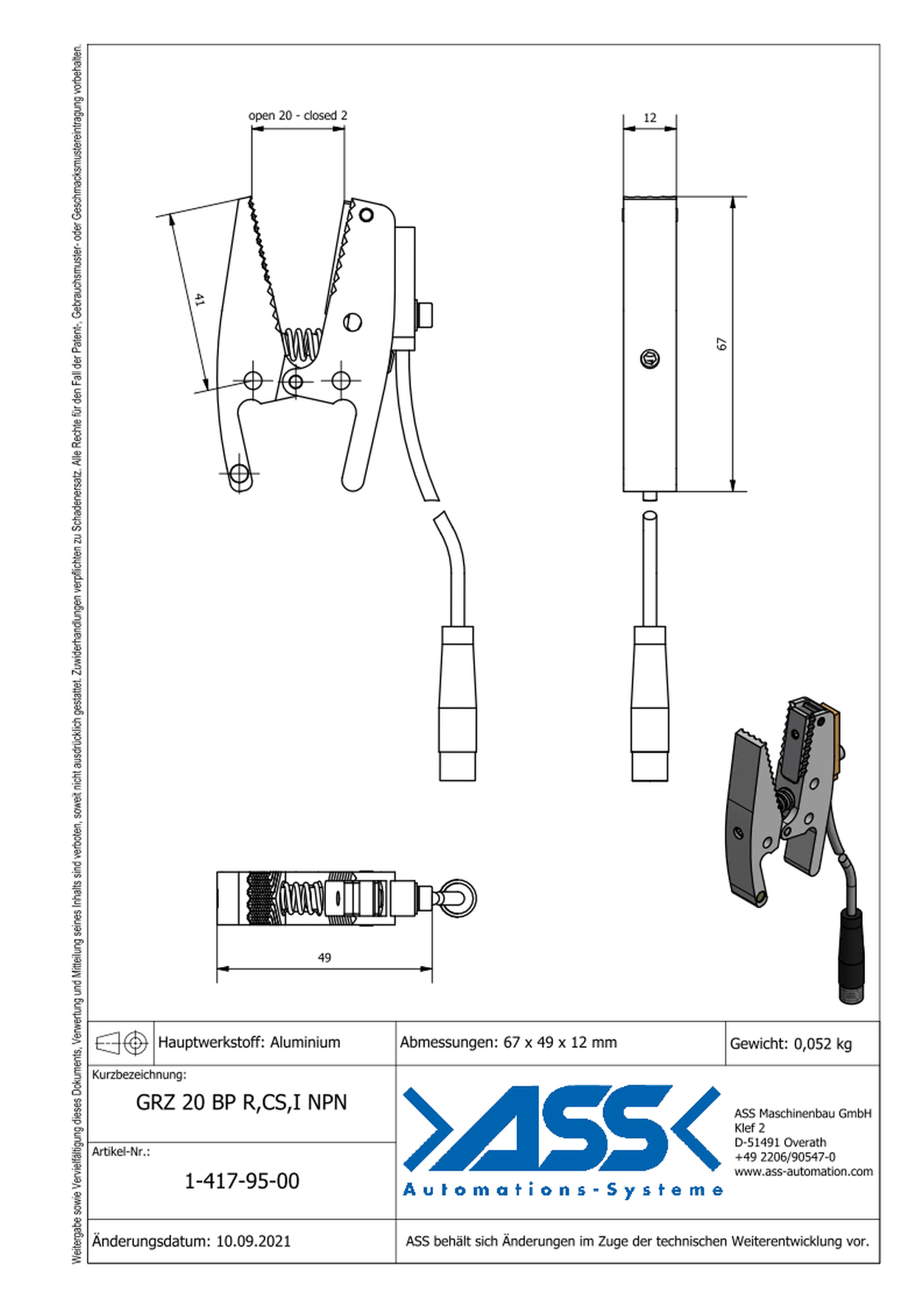 GRZ 20 Gripper Jaws R,CS,I NPN Jaw Type: Chequered / Sensor NPN