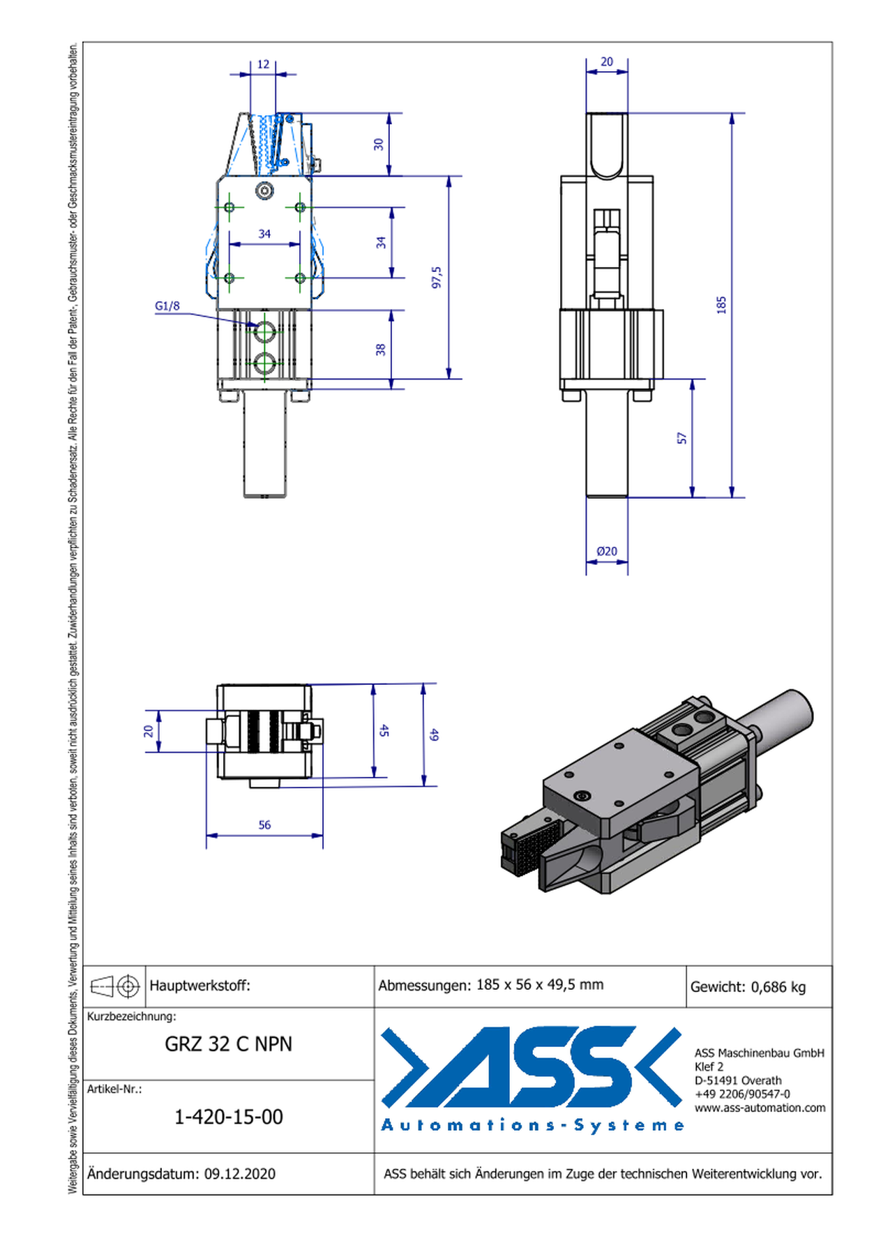 GRZ 32 C NPN Gripper with Jaw Type: Chequered / Sensor NPN