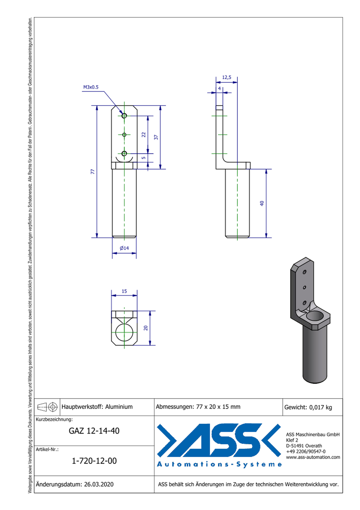 GAZ 12-14-40 Gripper Arm for Short Stroke Cylinder 